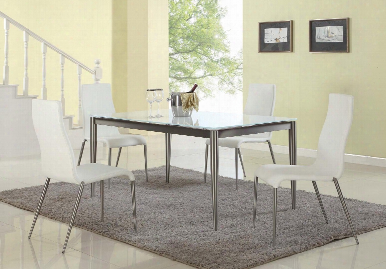 Remy-5pc-wht Remy Dining 5 Piece Set - White Starphire Glass Dining Table With 4 White Contour Back Upholstered Stabled