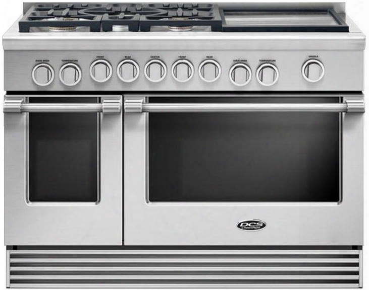 Rgv2485gdl 48" Liquid Propane Gas Range With 5.3 Cu. Ft. Primary Oven Capacity 5 Sealed Dual Flow Burners Gridddle Convection Bake Function And Flat Vet