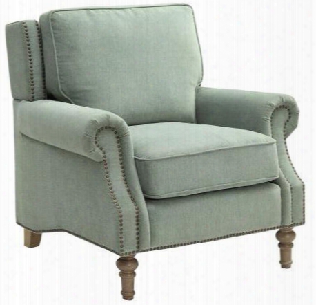 Rosenberg 505223 39" Traditional Rolled Arm Chair With Subtle Wing Back And Nailheads In Sage Green Fabric