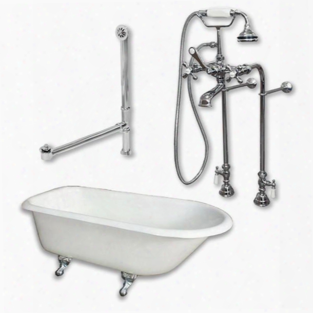 Rr61-398463-pkg-cp-nh Cast Iron Rolled Rim Clawfoot Tub 61" X 30" With Complete Free Standing British Telephone Faucet And Hand Hheld Shower Polished Chrome