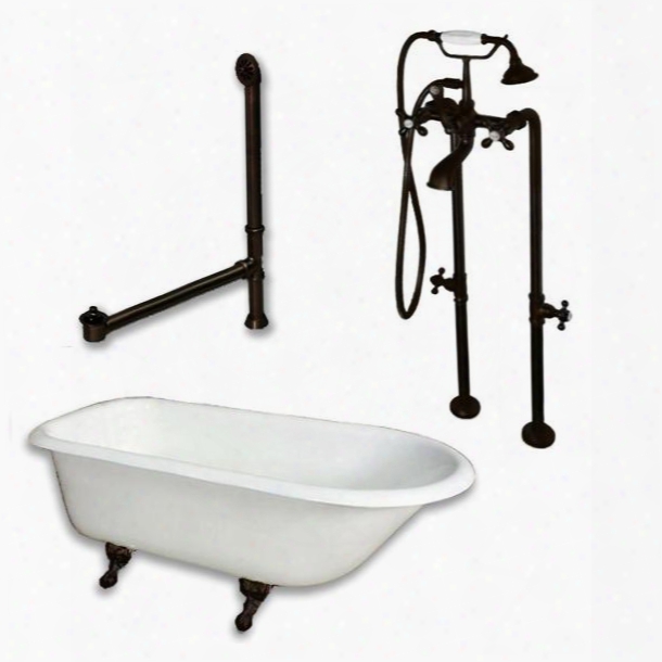 Rr61-398463-pkg-orb-nh Cast Iron Rolled Rim Clawfoot Tub 61" X 30" With Complete Free Standing British Telephone Faucet And Hand Held Shower Oil Rubbed Bronze