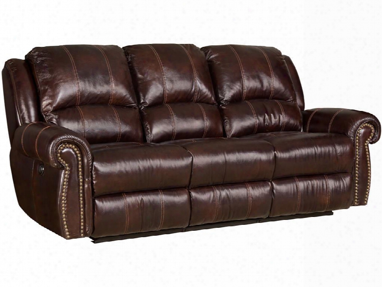 Saddle Series Ss611-pr-03068 87" Traditional-style Living Room Brown Poer Motion Sofa With Split Back Cushion Rolled Arms And Leather Match Upholstery In