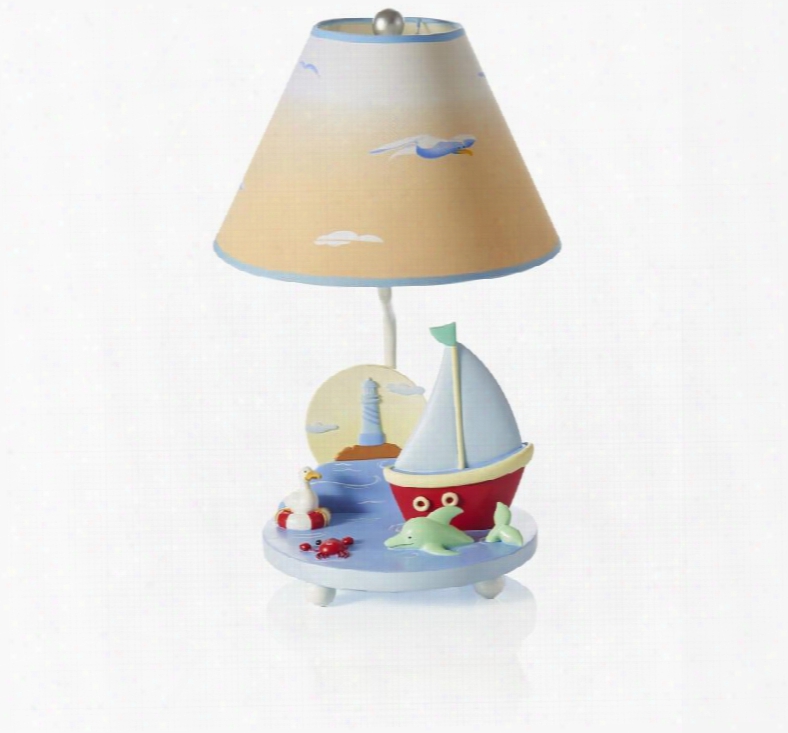 Sailing G88207 19" Tale Lamp Wth On And Off Switch Hand Painted And Sunset Shade In Multi
