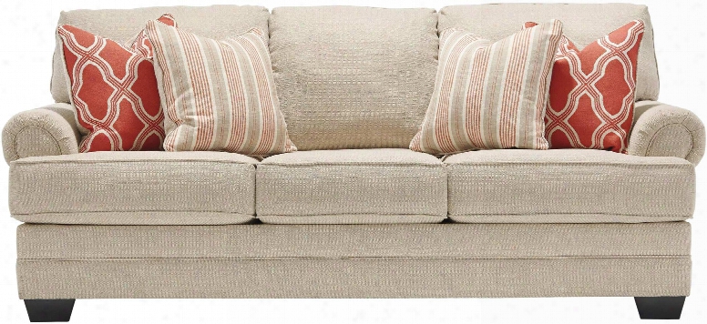 Sansimeon 7990438 87" Stationary Fabric Sofa With Toss Pillows Included Rolled Arms And Coil Seat Cushions In Stone