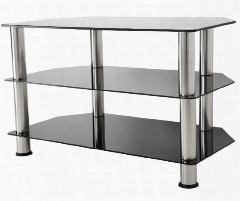 Sdc800-a 31.5" Tv Stand With Angled Corners Stainlese Steel Legs Tempered Glass Top And Shelves In Chrome And Black