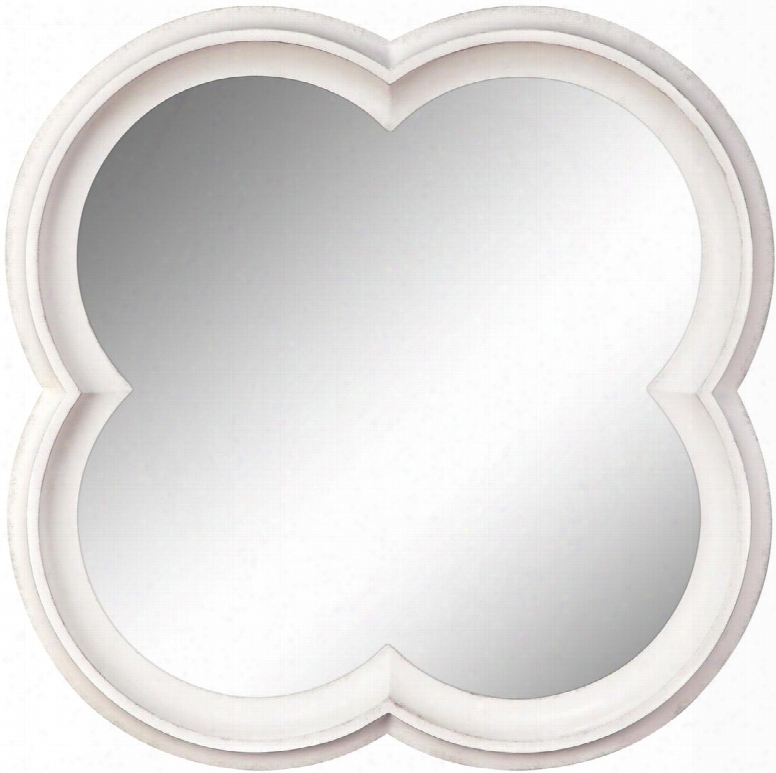 Shana 13271 14" Mirror With Quatrefoil Shaped Hand Painted And Beveled Mirror In White