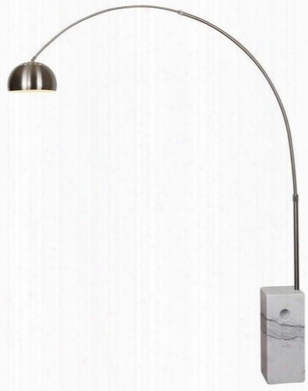 Soho Collection Ls-f166-whi 83.5" Arc Floor Lamp With Adjustable Stem Satin Nickel Body Solid Marble Base Iron And Stainless Steel Construction In White