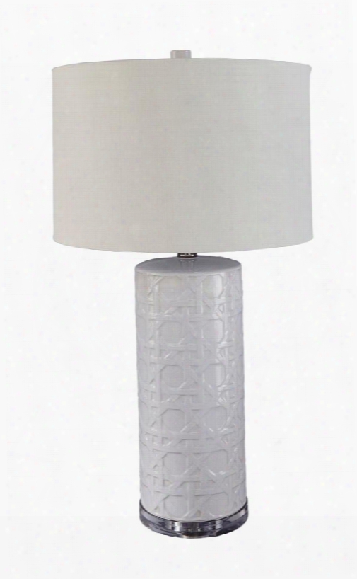 Solena L100084 30" Table Lamp With Glazed Ceramic And Acrylic Drum Shade And 3-way Switch In