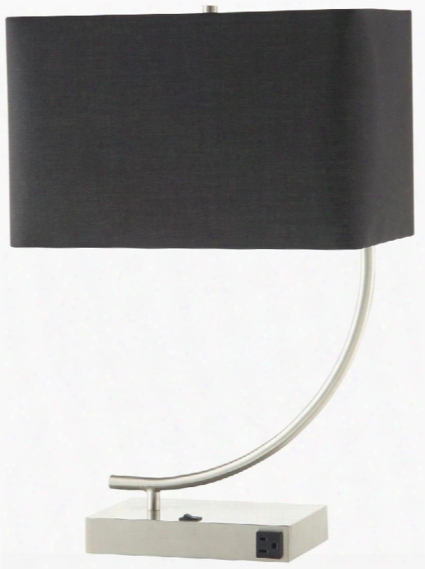 Table Lamps 901538 15" Table Lamps With Power Outlet Rocker Switch Satin Nickel Base And Rectangle Shape Shade In Black