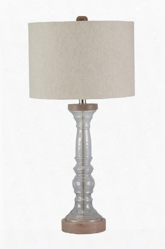 Tad L430254 31" Glass Table Lamp With Textured Fabric Shade 3-way Switch And Casual Style In Clear And