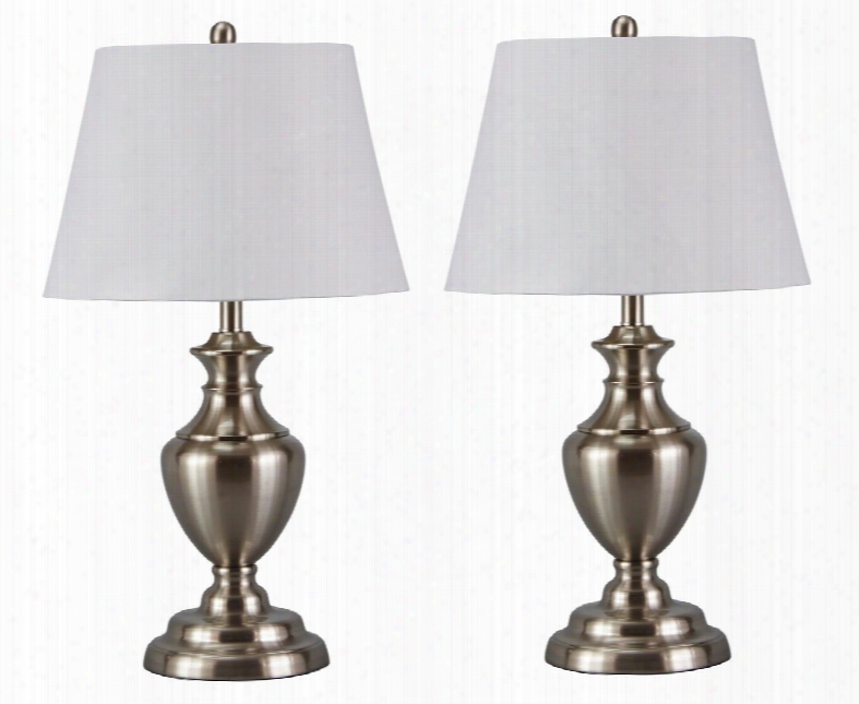 Takoda L204014 Set Of 2 27" Tall Metal Table Lamps In Brushed Silver