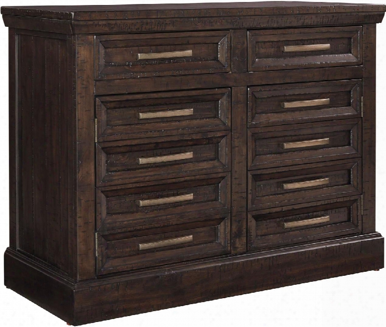 Townser H636-60 44" Credenza With 2 Top Drawers 2 Bottom Doors Wide Hand Pulls And Milled Wood Texture In Greyish Brown