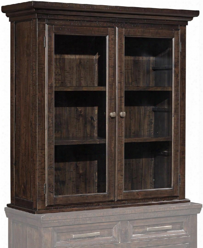 Townser H636-60h 45" Credenza Hutch Wth 2 Glass Doors Milled Wood Texture And 3 Shelves In Greyish Brown