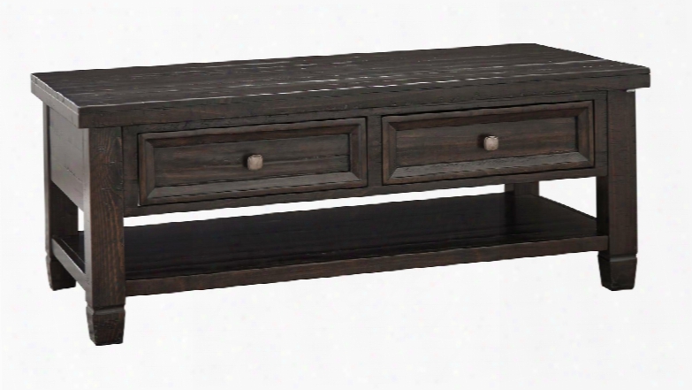 Townser T895-1 50" Rectangular Cocktail Table With Dovetailed Drawers Distressing Details And Bottom Shelf In Greyish