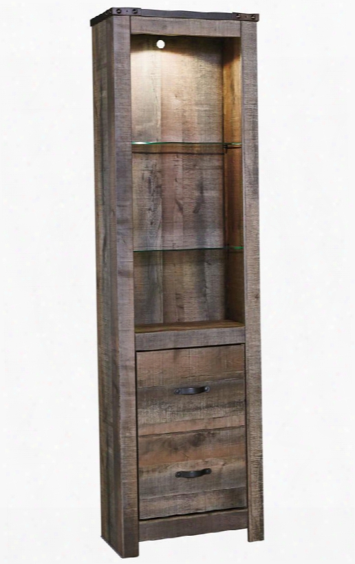 Trinell W446-24 73" Tall Pier Cabinet With Glass Shelves Lighting On Top And Rivet Accents In