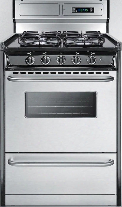 Ttm63027bksw 24" Freestanding Gas Range With 4 Sealed Burners Backguard With Digital Clock And Timer Electronic Ignition And Broiler Compartment In