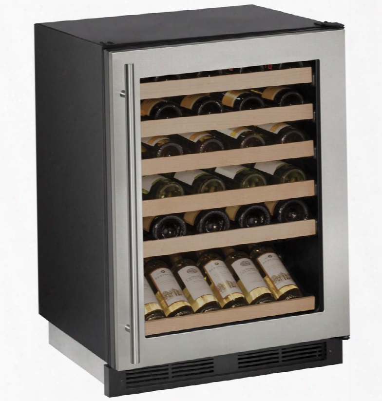 U1224wcs00b 24" Built-in Wine Storage With 48 Bottle Capacity Led Lighting Vinyl Racking Reversible Door Swing And Digital Touch Pad Control: Stainless