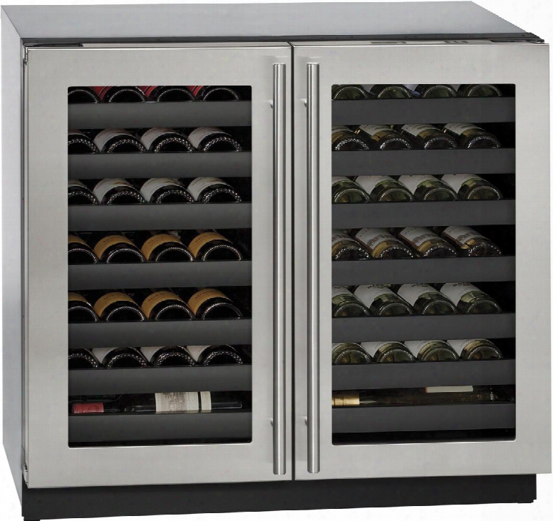 U3036wcwcs00b 36" Modular 3000 Series Double Door Wine Captain With 62 Wine Bottle Capacity 14 Full Extension Wine Racks Independently Controlled Dual