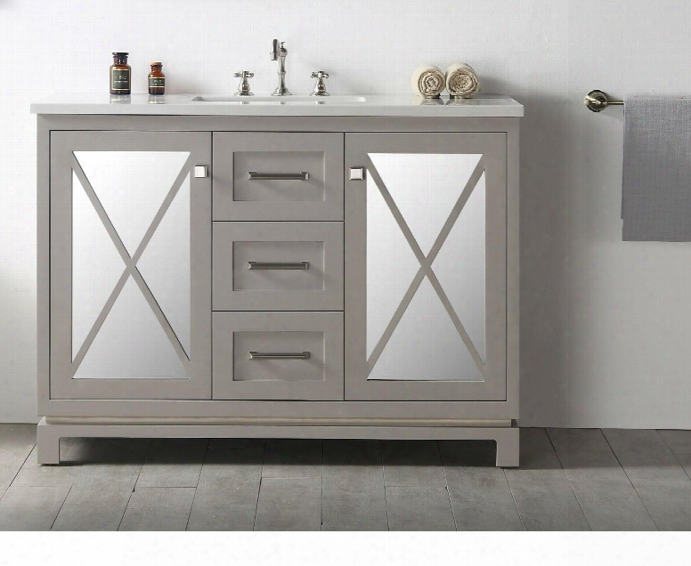 Wh7448-wg 48" Sink Vanity With 2 Glass Doors Cer Amic Sink And 3 Pre-drilled Single Faucet Hole In Warm