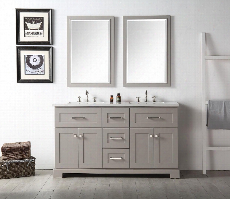 Wh7660-wg 60" Sink Vanity With Quartz Top Rectangle Ceramic Sink And 6 Pre-ddilled Faucet Holes In Warm