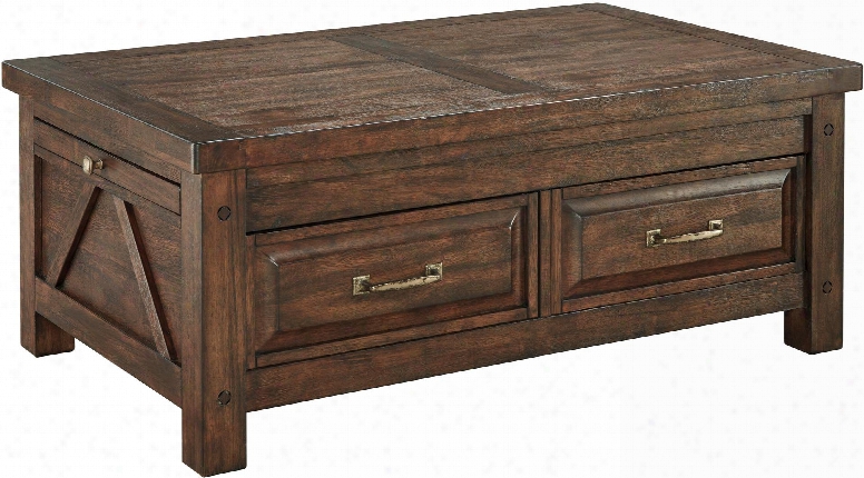 Windville T862-20 48" Cocktail Table With 2 Dovetailed Drawers Open Shelf 2 Pull-out Trays And Oxidized Brass Colored Hardware In Dark