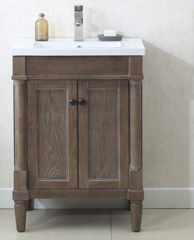 Wlf7021-24 24" Sink Vanity With White Porcelain Top 2 Soft Closing Doors And Pre-drilled Faucet Hole In Weathered
