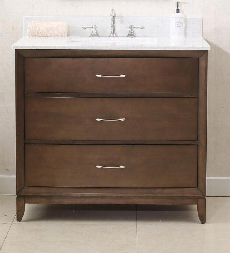 Wlf7030-36 36" Sink Vanity With Quartz Top 2 Soft Closing Drawers And 3 Pre-drilled Faucet Holes In Antique