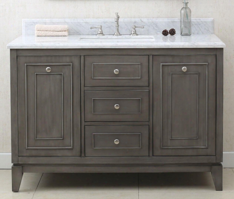 Wlf6034-48 48" Sink Vanity With Carrara Top 2 Soft Closing Doors And 3 Pre-drilled Faucet Holes In Silver