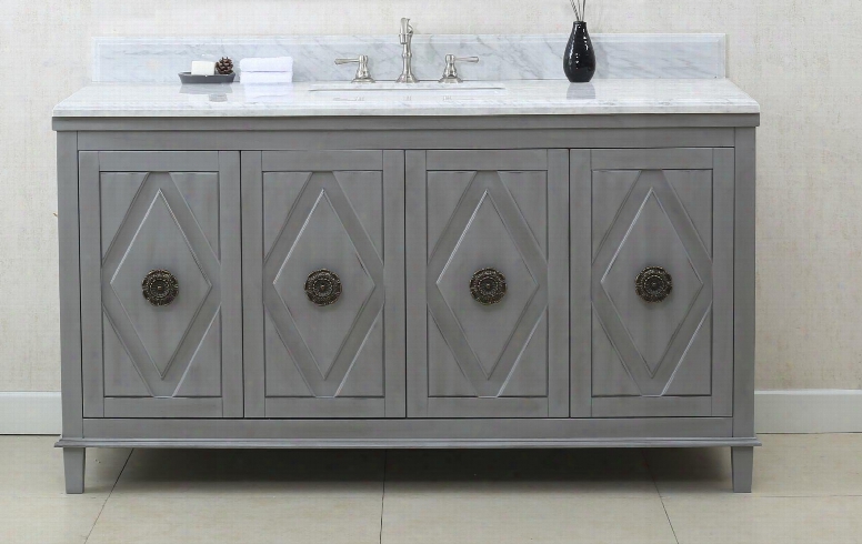 Wlf7036-60 60" Sink Vanity With Carrara Top 4 Soft Closing Doors And 3 Pre-drilled Faucet Holes In