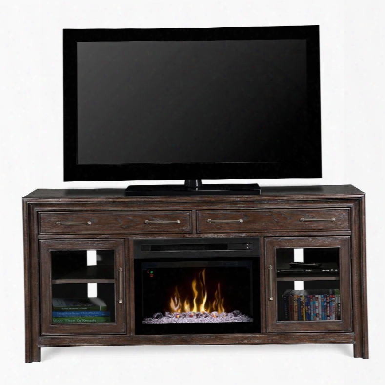 Woolbrook Collection Gds25gd-1415wbn 68" Contemporary Media Console Complete With Pf2325hg 25" Glass Ember Bed Firebox Felt Lined Drawers And Beveled Glass