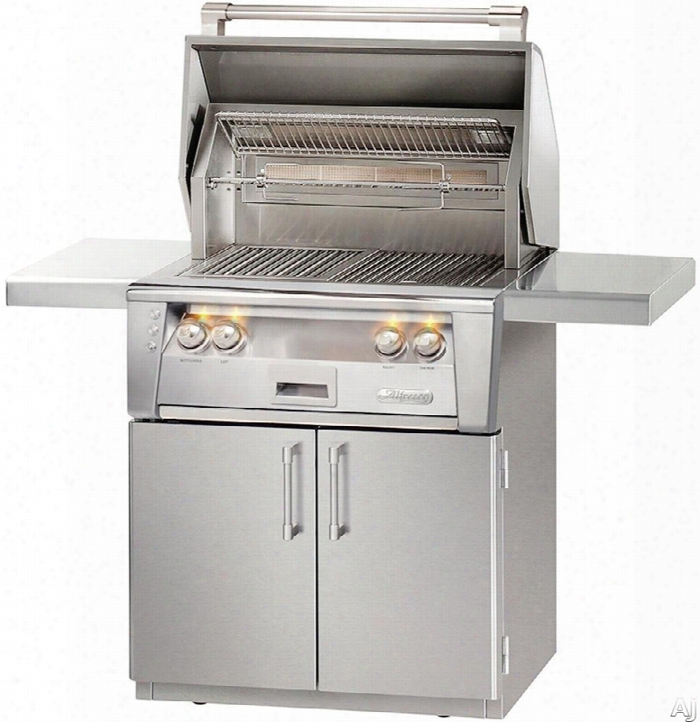 Alfresco Alxe30irc 30 Inch Freestanding All Infrared Grill With 542 Sq. In. Grilling Surface, Two 27,500 Btu Infrared Burners, Integrated Rotisserie, Smoker And Herb Infuser System, 3-position Warming Rack And Halogen Lighting