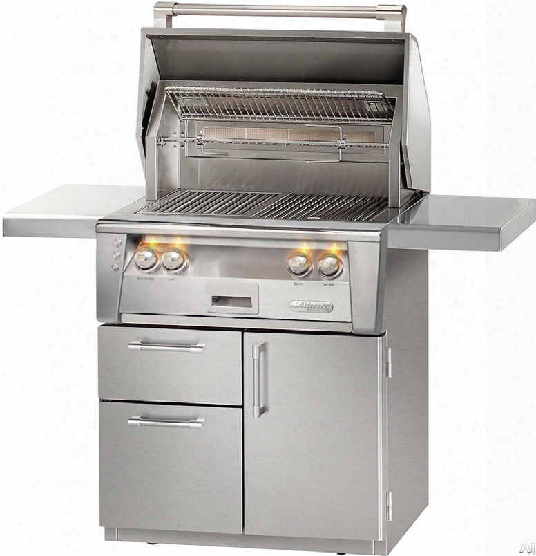 Alfresco Alxe30ircd 30 Inch All Infrared Grill With 542 Sq. In. Grilling Surface, Two 27,500 Btu Infrared Burners, Integrated Rotisserie, Smoker And Herb Infuser System, 3-position Warming Rack, Halogen Lighting And Deluxe Cart