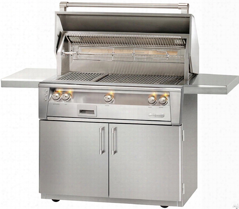 Alfresco Alxe42c 42 Inch Freestanding Grill With Rotisserie, 3-position Warmig Rack, Smoker And Herb Infuser, 770 Sq. In. Grilling Surface, Three 27,500 Btu Burners, Halogen Lighting, Nickel-plated Control Knobs And Stainless Steel Grates