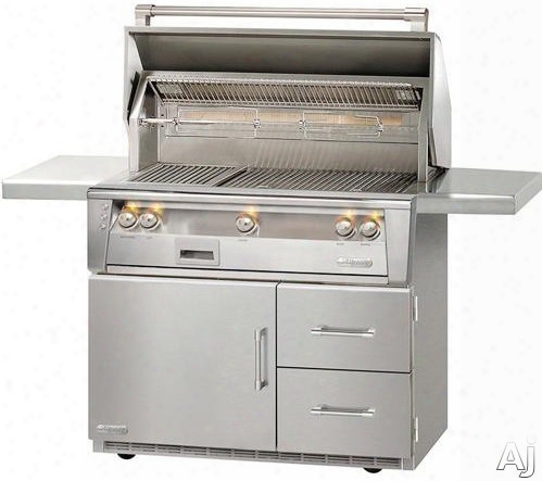 Alfresco Alxe42szrfg 42 Inch Grill With 770 Sq. In. Grilling Surface, Three 27,500  Btu Burners, Infrared Sear Zone␞, Integrated Rotisserie, Smoker And Herb Infuser System, 3-position Warming Rack, Halogen Lighting And Refrigerated Cart