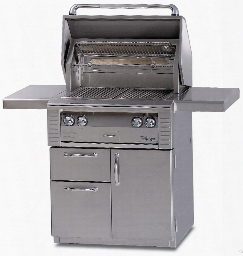Alfresco Lx2 Alx230cd 30 Inch Freestanding Gas Grill With 542 Sq. In. Cooking Surface, 2 Stainless Steel Main Burners, Integrated Rotisserie Motor, Halogen Work Lights And 2 Access Drawers