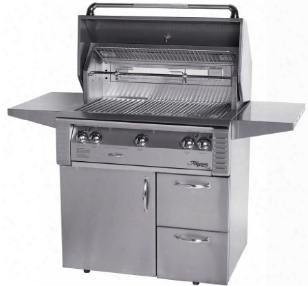 Alfresco Lx2 Alx236cd 36 Inch Freestanding Gas Grill With 660 Sq. In. Cooking Surface, Stainless Steel Main Burners, Integrated Rotisserie Motor, Hlogen Work Lights And 2 Access Drawers