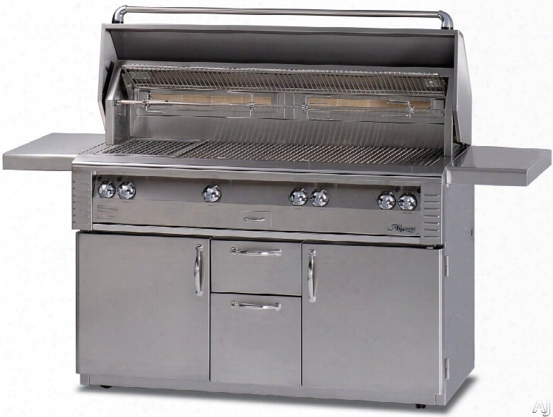 Alfresco Lx2 Alx256bfgc 56 Inch Freestanding Gas Grill With 998 Sq. In. Cooking Surface, Integrated Rotisserie Motor, Dual Work Lights, Flip-down Control Panel And  Sear Zone