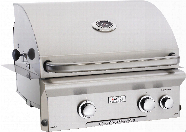 American Outdoor Grill 24nbl 24 Inch Built-in Gas Grill With 432 Sq. In. Cooking Surface, 2 16,000-btu Primary Burners, Analog Thermometer And Stainless Steel Construction: Natural Gas, "l" Series, Backburner Rotisserie