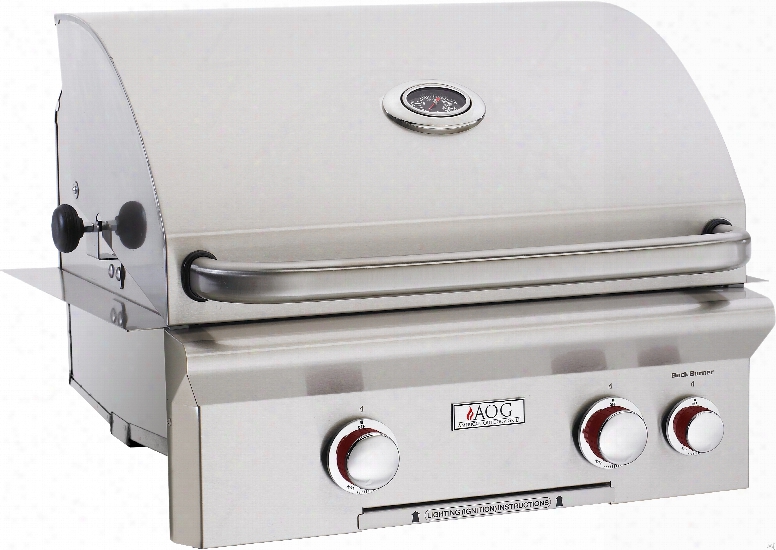 American Outdoor Grill 24nbt 24 Inch Built-in Gas Grill With 432 Sq. In. Cooking Surface, 2 16,000-btu Primary Burners, Analog Thermometer And Stain Less Steel Construction: Natural Gas, "t" Series, Backburner Rotisserie