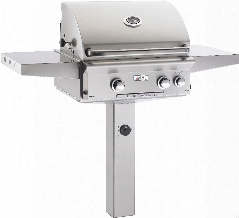 American Outdoor Grill 24ngl 24 Inch Post Mount Gas Grill With 2 16,000-btu Primary Buners, Analog Thermometer, Stainless Steel Construction And 432 Sq. In. Cooking Surface: "l" Series In-ground Grill With Backburner Rotisserie