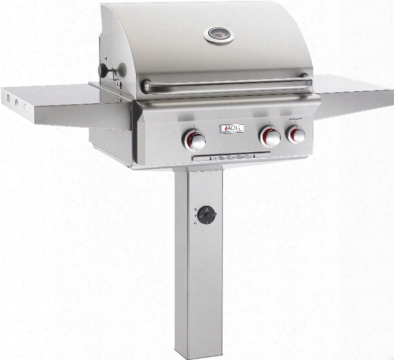 American Outdoor Grill 24ngt 24 Inch Post Mount Gas Grill With 2 16,000-btu Primary Burners, Analog Thermometer, Stainless Steel Construction And 432 Sq. In. Cooking Surface: "t" Series In-ground Grill With Backburner Rotisserie