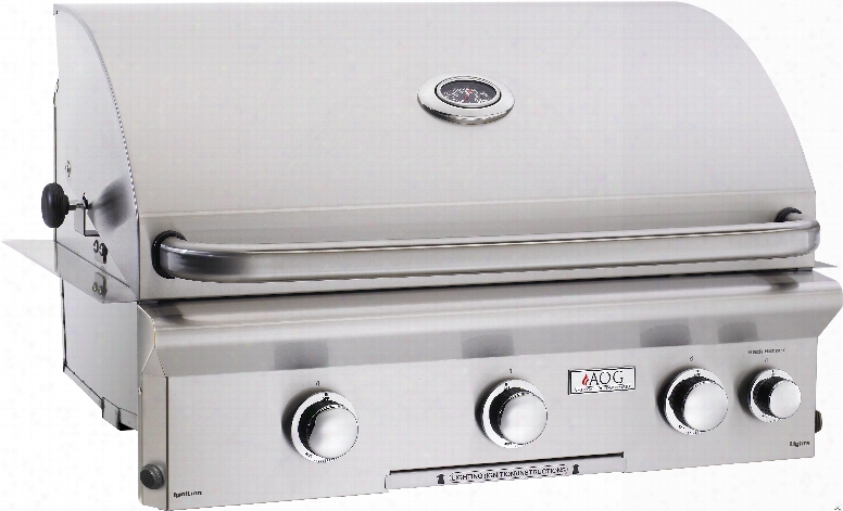 American Outdoor Grill 30nbl 30 Inch Built-in Gas Grill With 540 Sq. In. Cooking Surface, 3 15,000-btu Primary Burners, Analog Thermometer And Stainless Steel Construction: Natural Gas, "l" Series, Backburner Rotisserie