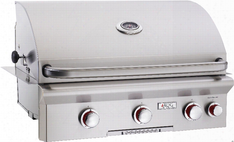 American Outdoor Grill 30nbt 30 Inch Built-in Gas Grill With 540 Sq. In. Cooking Surface, 3 15,000-btu Primary Burners, Analog Thermometer And Stainless Steel Construction: Natural Gas, "t" Series, Backburner Rotisserie