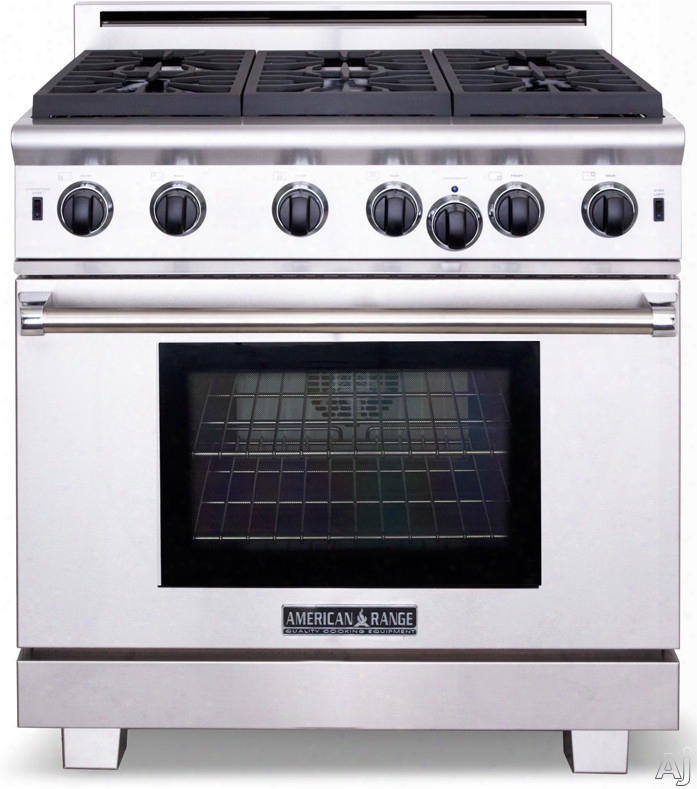 American Range Cuisine Series Arr436gr 36 Inch Pro-style Gas Range With 4 Sealed Burners, 5.3 Cu. Ft. Innovection Oven, Manual Clean, Infrared Broiler, 11 Inch Grill And Island Trim Included