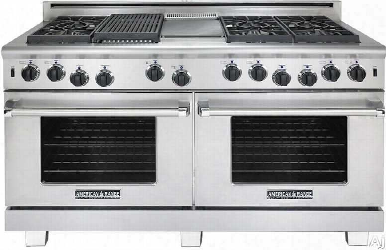 Amwrican Range Cuisine Series Arr660gdgr 60 Inch Freestanding Gas Range With 6 Sealed Burners, 17,000 Btu, Two 4.4 Cu. Ft. Convection Ovens, 11 Inch Grill, 11 Inch Griddle And Continuus Cast Iron Grates