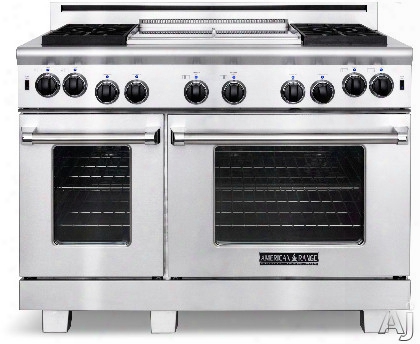 American Range Heritage Classic Series Arr484gdgr 48 Inch Pro-style Gas Range With 4 Sealed Burners, 4.9 Cu. Ft. Innovection Main Oven, Manual Clean, 30,000 Btu Bake Burner, Griddle, Grill And Infrared Broiler