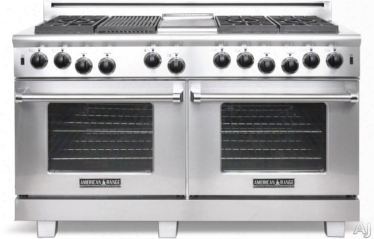 American Range Heritage Classic Series Arr606gdgr 60 Inch Pro-style Gas Range With 6 Sealed Burners, 4.9 Cu. Ft. Innovection Ovens, Manual Clean, 30,000 Btu Bake Burner, Griddle, Grill And Infrared Broiler