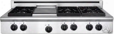 American Range Legend Series Arsct484gdgr 48 Ich Pro-style Gas Rangetop With 4 Sealed Burners, 11 Inch Griddle, 11 Inch Grill, Variable Infinite Flame Settings,commercial Grade Grates And Fail-safe System