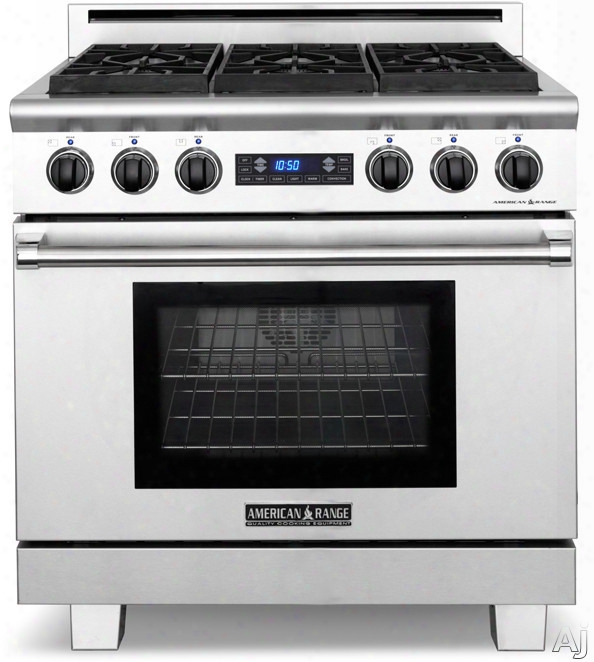 American Range Medallion Series Arr364grdf 36 Inch Pro-style Dual-fuel Rnage With 4 Sealed Burners, 5.7 Cu. Ft. Straight Convection Oven, Self-clean, Infrared Broiler, 11 Inch Grill And Blue Vfd Display