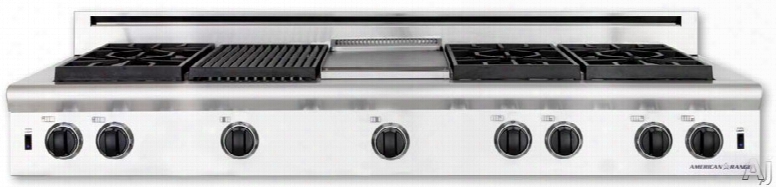 American Range Performer Series Arobsct660gdgr 60 Inch Slide-in Gas Rangetop With 6 Open Burners, 11 Inch Griddle, 11 Inch Searing Grill, Continuous Cast Iron Grates And Fail-safe System